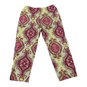 Casual Red and Green Paisley Print Cropped Pants 5/6 Women’s